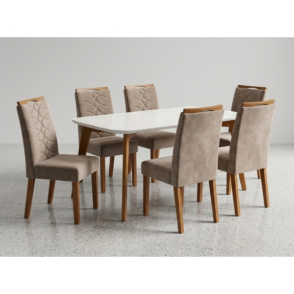 Conjunto Mesa de Jantar Medelin 1,60m com 6 Cadeiras Evora