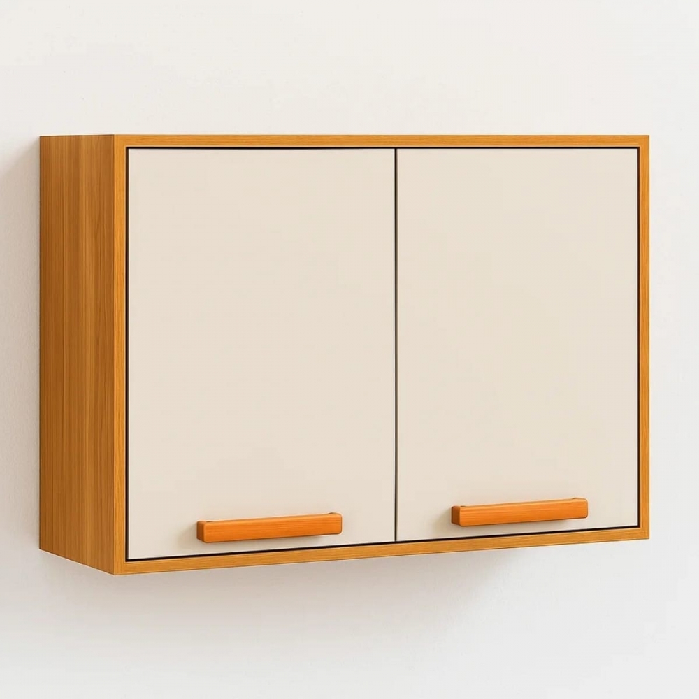 Armário Aéreo de Cozinha Júpiter 80cm 2 Portas - Cinamom/Off White