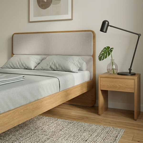 Cama de Casal Moderni 1,51m Amêndoa Off White