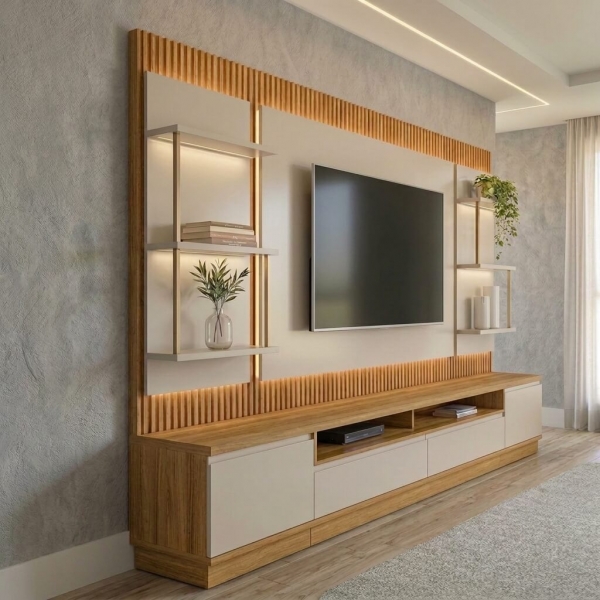 Conjunto Rack e Painel Baeza 1.80m Tauari