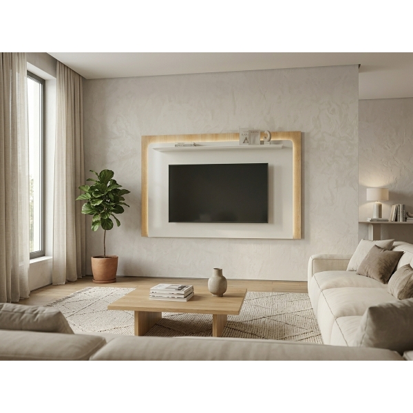 Painel para TV com Iluminação LED Begonia - Off White/Nature