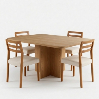 Conjunto Mesa Jantar Bosque 90x90 Nogal 4 Cad