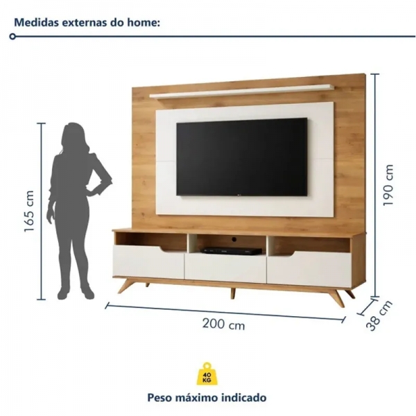 Estante Home Status 2.00m TV até 60 polegadas - Cinamomo/Off White