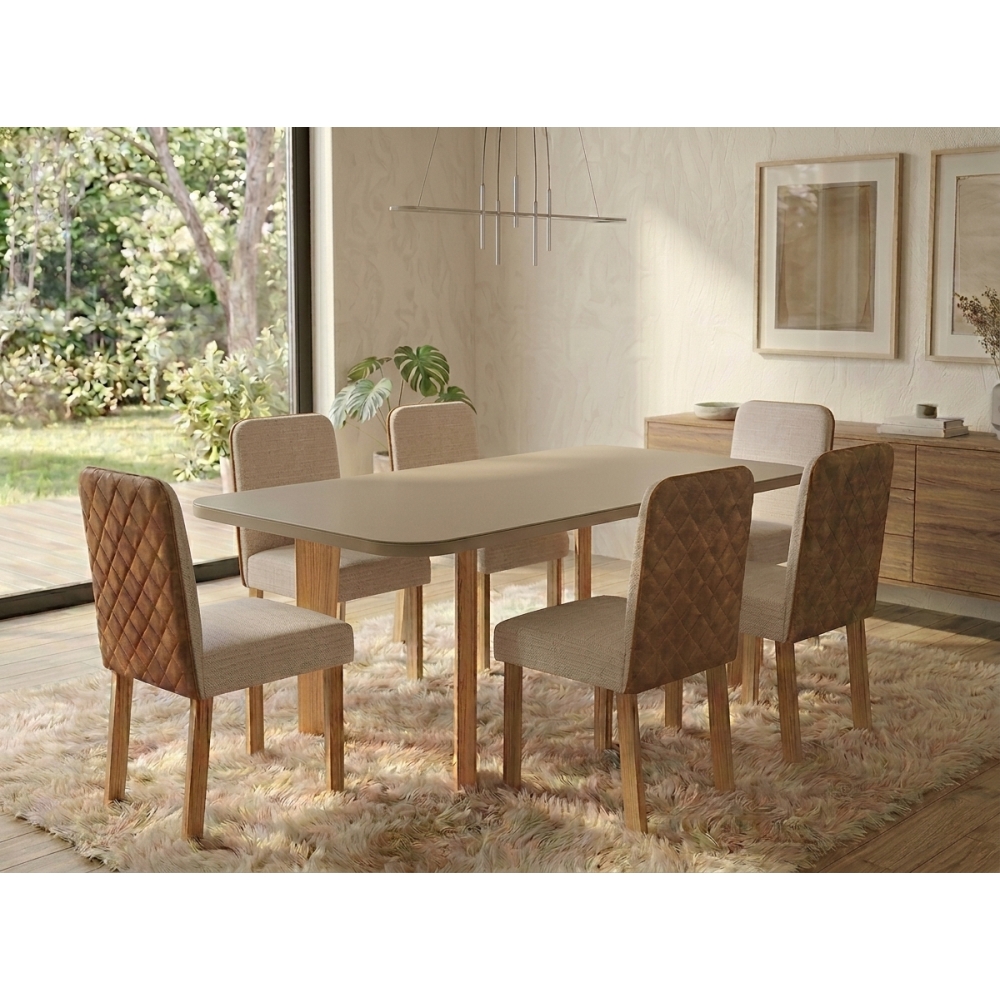 Conjunto Mesa de Jantar Pérola 1,80m com 6 Cadeiras Slim