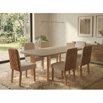 Conjunto Mesa de Jantar Pérola 1,80m com 6 Cadeiras Slim