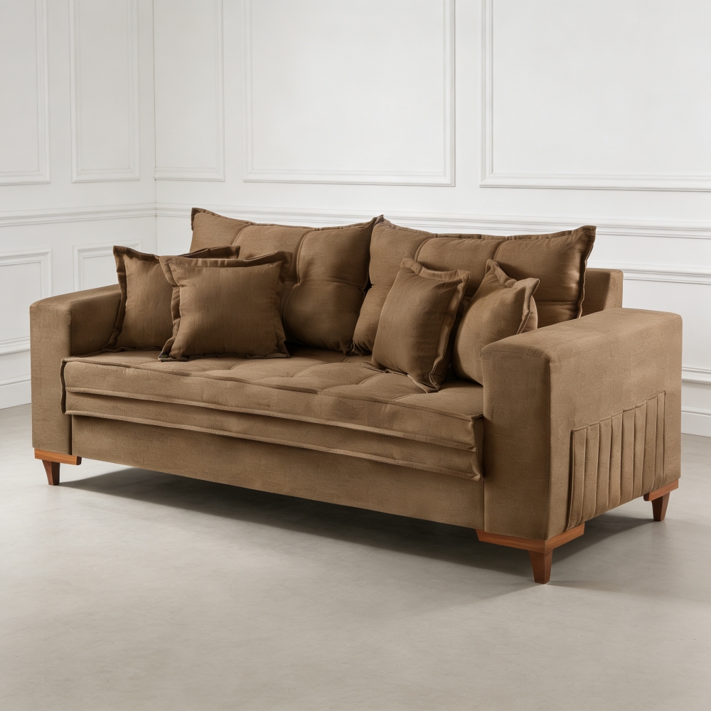 Sofá Living Évora 2,00m Bege Assento D28 Soft e Molas - Marrom