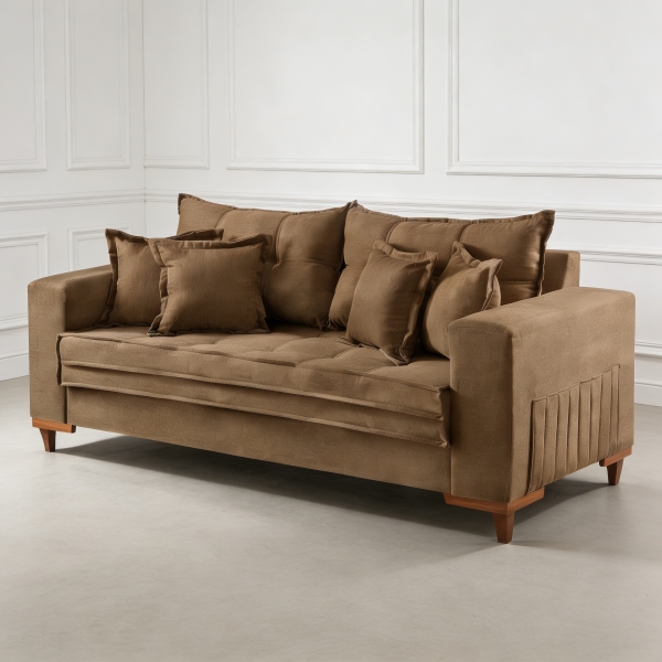 Sofá Living Évora 2,00m Bege Assento D28 Soft e Molas - Marrom