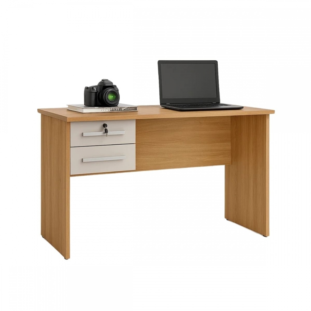 Mesa de Computador Byte 2 Gavetas com Chave e Telescópicas - Cinamomo/Off White