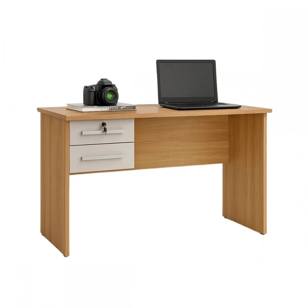 Mesa de Computador Byte 2 Gavetas com Chave e Telescópicas - Cinamomo/Off White