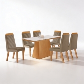 Mesa de jantar com 6 Cadeiras Diamante 100% MDF - Capuccino/Cinamomo