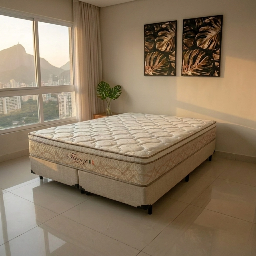 Conjunto Cama Box Queen Firenze com Box Prime 158x198 Palha
