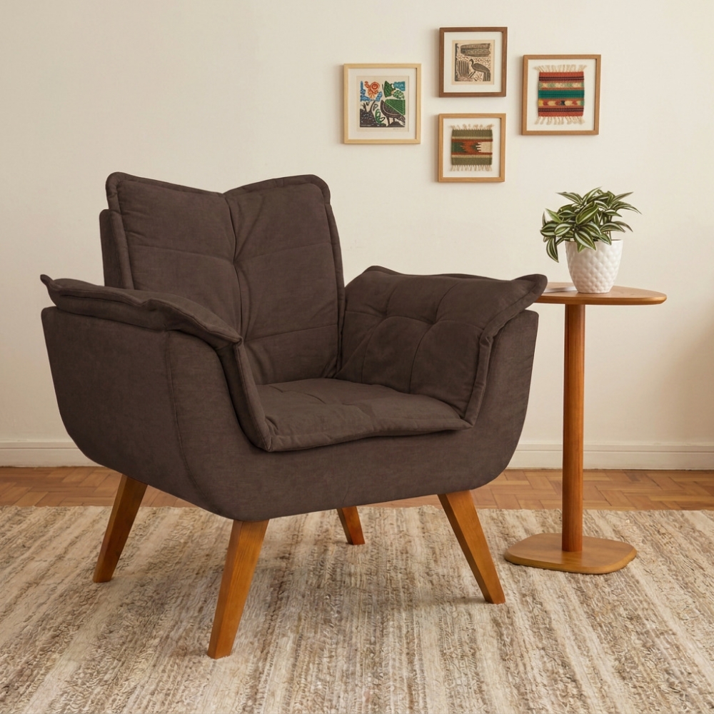 Poltrona Decorativa Opala com Molas e Espuma D28 - Jolie Marrom
