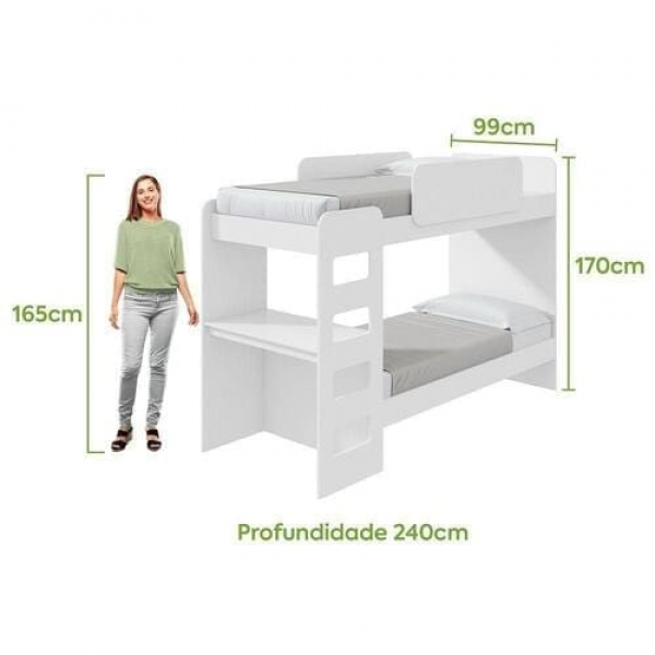Beliche Solteiro com Escrivaninha e LED Valore - Branco