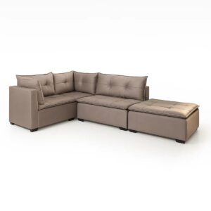 Sofá de Canto Reverse com Puff - Veludo Bege - 188cm
