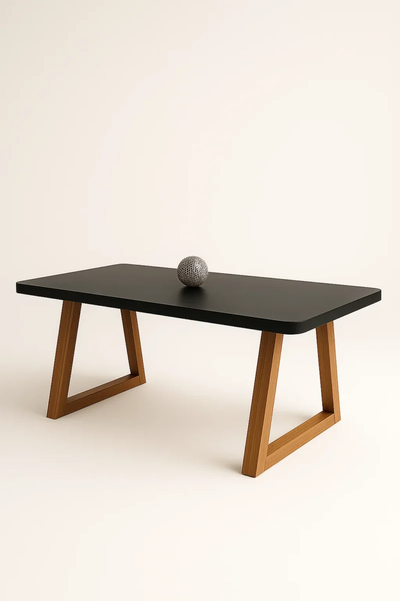 Mesa Santarem Grafite 180×090 com 6 cadeiras linho bege