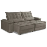 Sofá Retrátil e Reclinável Coral - Veludo cinza - 250cm