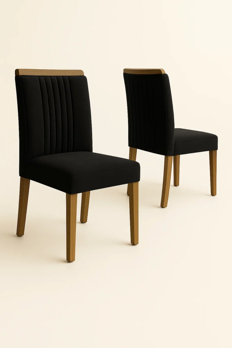 Mesa de jantar marmorizada Texas 180×90 com 6 cadeiras de couro preto