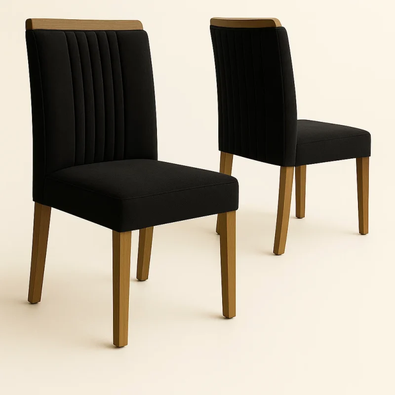 Mesa de jantar marmorizada Texas 180×90 com 6 cadeiras de couro preto