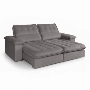 Sofá Rétratil e Reclinável Astro - Veludo Luxo Cinza - 250cm