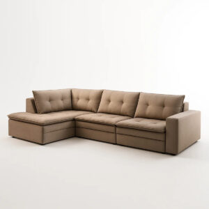 Sofá Retrátil de Canto Palermo - Chenile Linho Creme - 308cm
