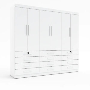 Guarda-roupa 6 portas 12 gavetas Austin - Branco - 240x230