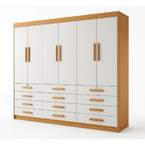 Guarda-roupa 6 portas 12 gavetas Austin - Cinamomo/off white - 240x230