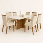 Mesa de jantar marmorizada Dallas 180x90 com 6 cadeiras de Boucle Branco