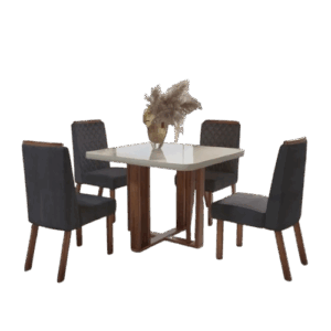 Mesa Segovia Off White com 4 cadeiras Veludo Grafite