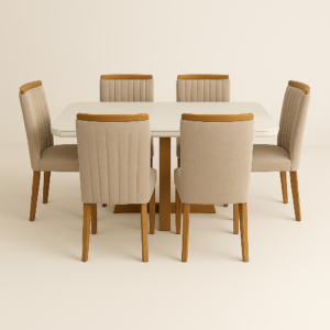 Mesa de Jantar Naturale/Off white Coimbra com 6 cadeiras
