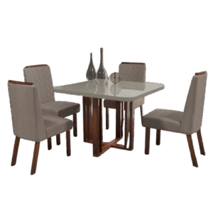 Mesa Segovia Off White com 4 cadeiras Veludo Bege