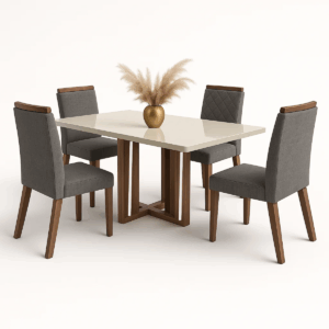 Mesa Segovia Off White com 4 cadeiras Veludo Grafite