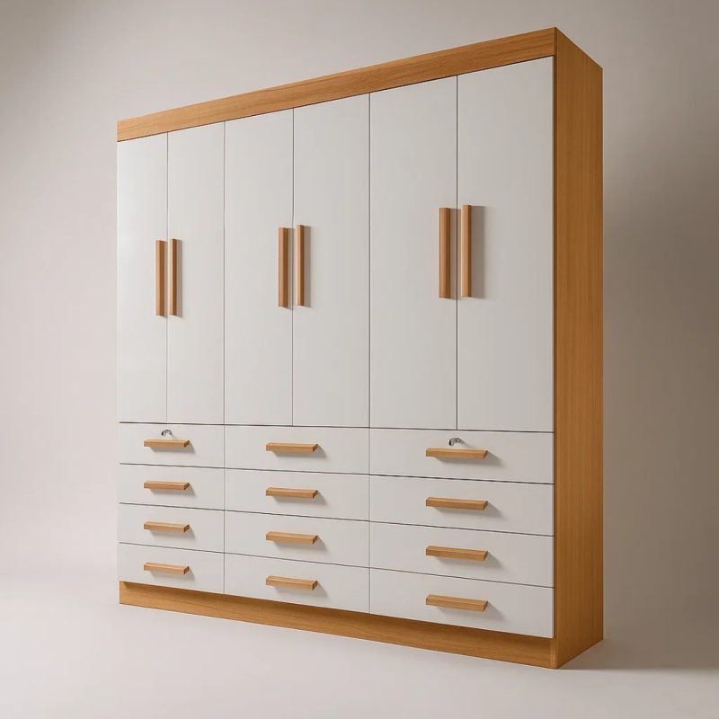 5 4 Guarda-roupa 6 portas 12 gavetas Austin - Cinamomo/off white - 240x230