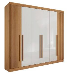 Guarda-roupa Ripado 6 portas 6 gavetas Detroit Cinamomo/Off White - 278x240