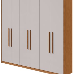 Guarda-Roupa 6 Portas 5 Gavetas Sollo 244x233 - Amendoa/Off White
