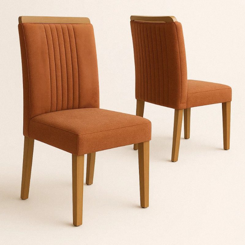 Mesa de jantar marmorizada Dallas 90×90 com 4 cadeiras de Boucle Terracota