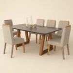 Mesa Santarem Grafite 180x090 com 6 cadeiras linho gelo