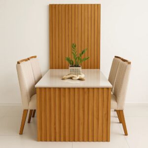 Mesa de Jantar com painel Colonia com 4 cadeiras linho cru