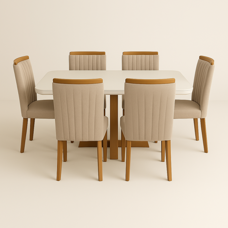 Mesa de Jantar Naturale Off white Coimbra com 6 cadeiras copiar Mesa de Jantar Naturale/Off white Coimbra com 6 cadeiras