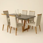 Mesa Santarem Grafite 180x090 com 6 cadeiras linho bege