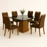 Mesa Bragrança Grafite 135x135 com 6 cadeiras veludo luxo marrom