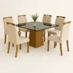 Mesa Bragrança Grafite 135x135 com 6 cadeiras veludo luxo cinza