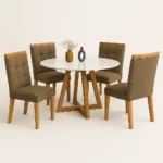 Mesa Florida off white 110x100 com 4 cadeiras veludo luxo cinza
