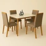 Mesa Arizona Off White 130×090 com 4 cadeiras veludo luxo marrom