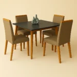 Mesa Arizona Grafite 130×090 com 4 cadeiras veludo luxo marrom