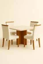 Mesa de jantar marmorizada Dallas 90x90 com 4 cadeiras de Boucle Branco