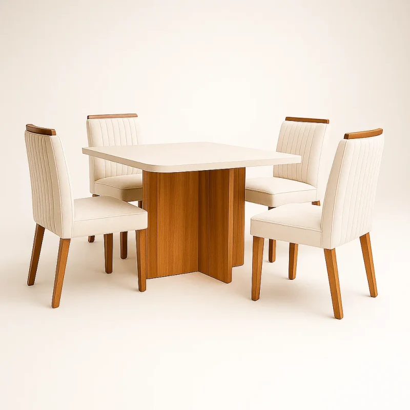 assets task 01jyhmhyf5e23bvtxg42m28thg 1750791278 img 0 Mesa de jantar marmorizada Dallas 90x90 com 4 cadeiras de Boucle Branco