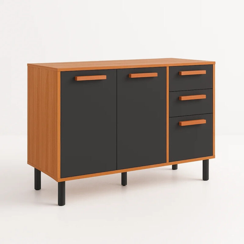 0001 5452 Balcão de Cozinha Júpiter 3 Portas 2 Gavetas – Cinamomo/Grafite – 1,20 m