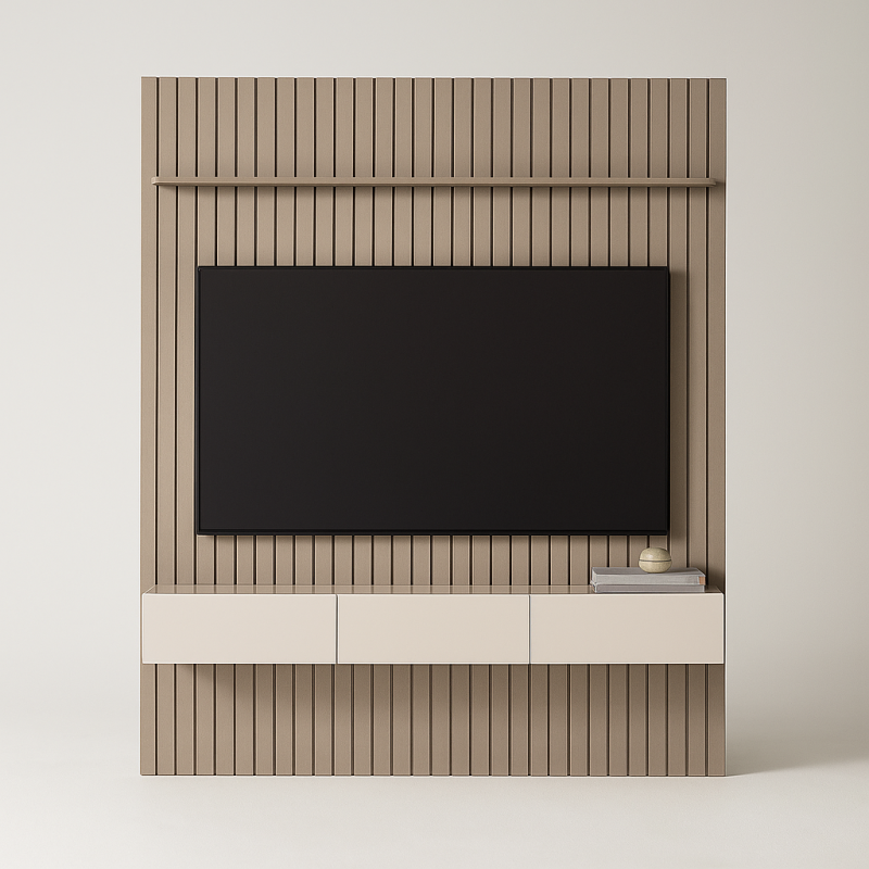 20250630 1135 High End Furniture Photography remix 01jz0kznyrfkpbecdkrvryvh6h Home ripado com nicho e prateleira com led Trevo - Gianduia/ Off White