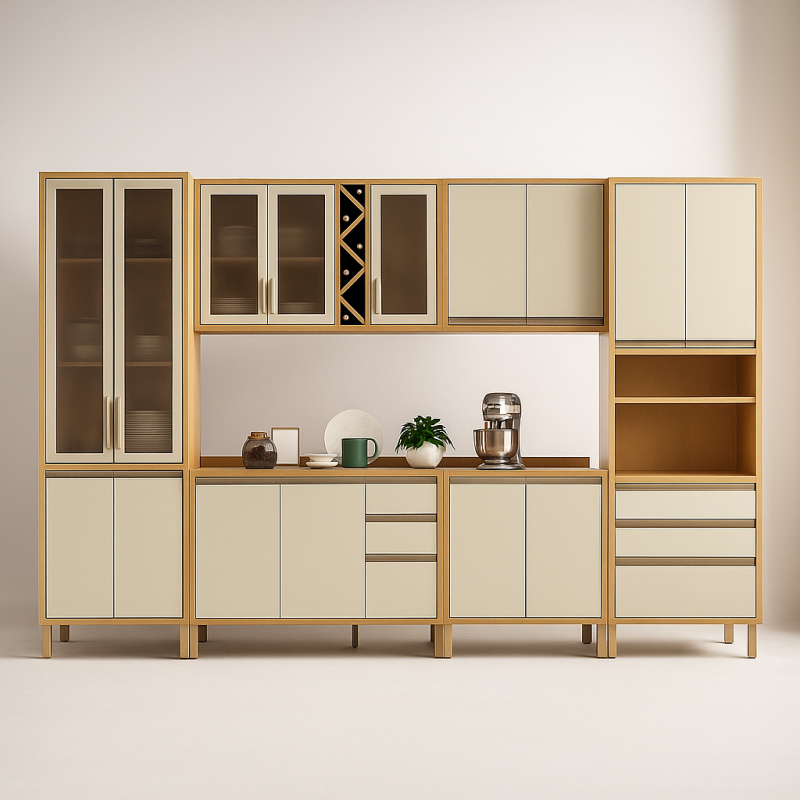 20250707 1734 Elegant Kitchen Cabinets remix 01jzk9dnj7e17vjng3q69q8mfy Conjunto de Cozinha Andira 6 peças 340×230 – Amendoa/Off White