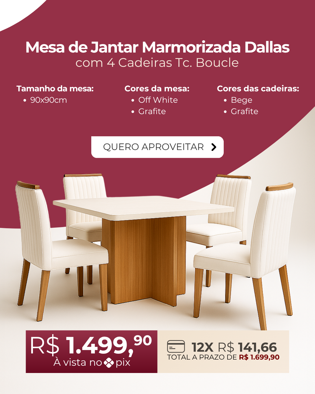 Mesa de Jantar Marmorizada Dallas com 4 Cadeiras Home